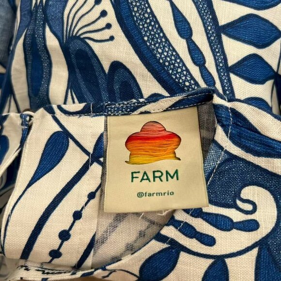 NWOT Farm Rio Linen Lace Nature Short-Sleeve Crop Wavy Blouse Size M Blue - Picture 8 of 11